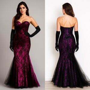 Vintage Flirt Maggie Sottero pink black tulle mermaid gown size 4